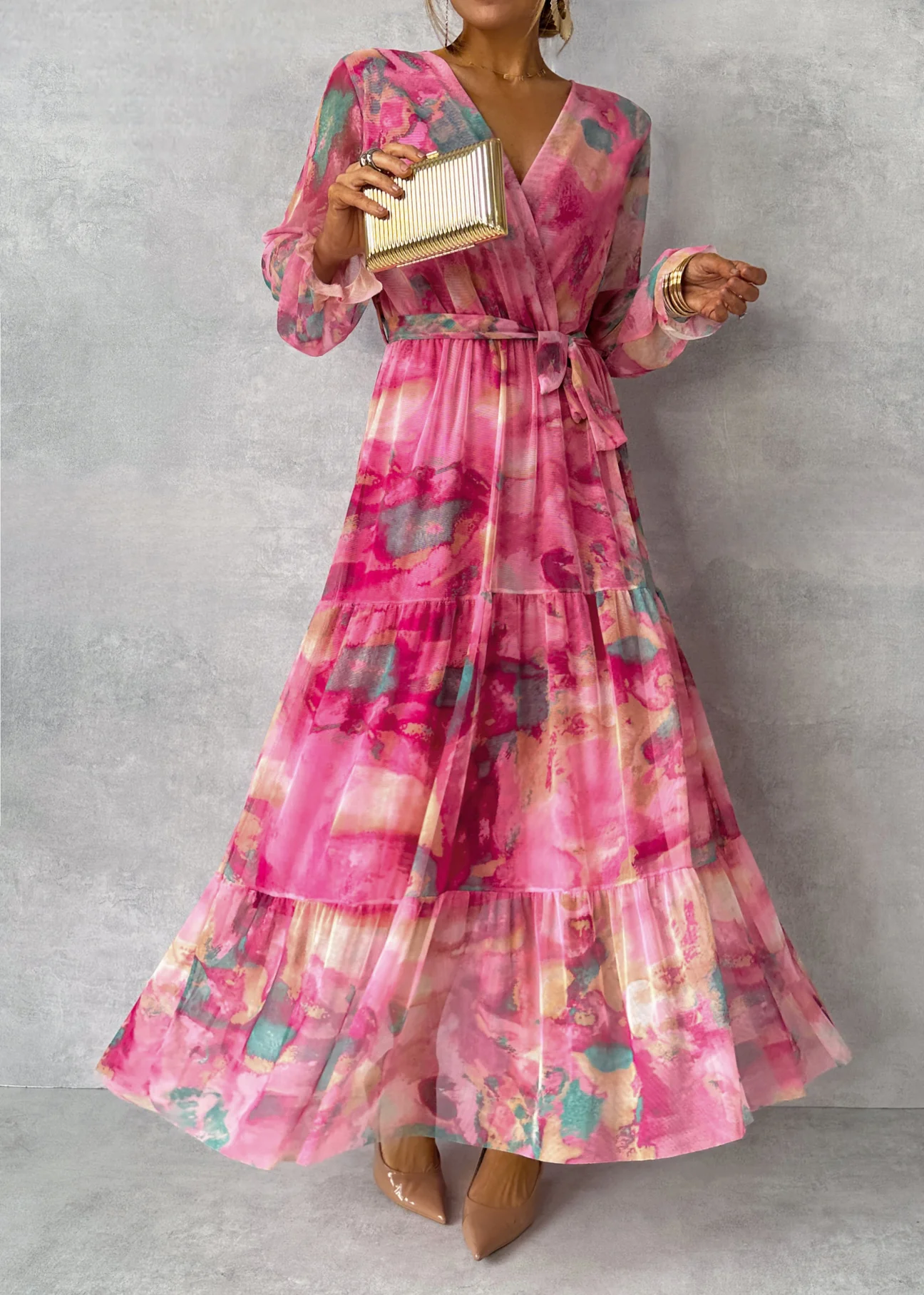 Sweet Pink Long Sleeve Maxi Dress