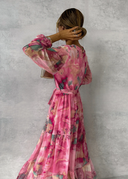 Sweet Pink Long Sleeve Maxi Dress