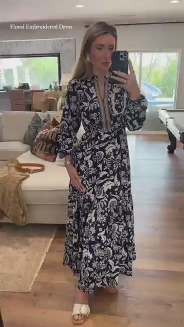 V-neck Floral Print Maxi Dress