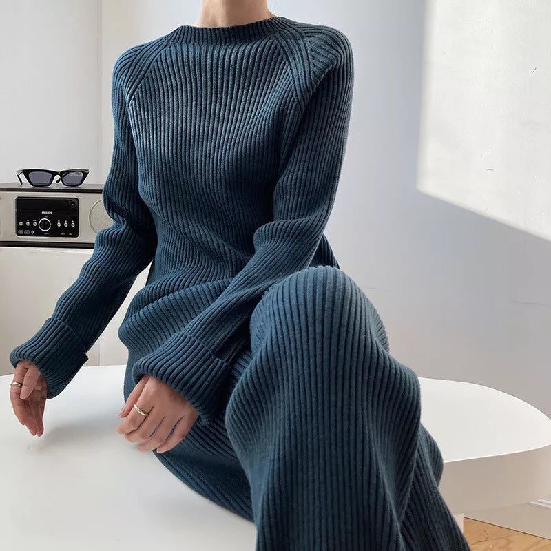 Solid Color Knit Two Piece Set